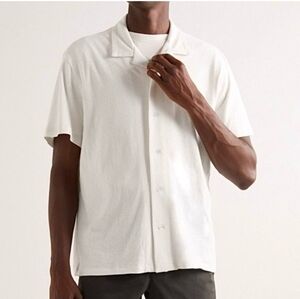 RAG & BONE Avery Camp Collar Linen Cotton Blend Shirt - Cream